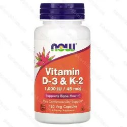 NOW Foods Vitamin D3 + K2, 1000 МЕ / 45 мкг, 120 капсул