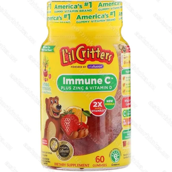 L’il Critters Immune C, витамины C и D3 с цинком для детей, 60 мармеладок