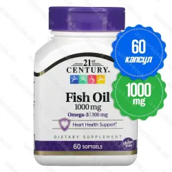 21st Century Fish Oil, рыбий жир 1000 мг, омега-3 300 мг, 60 мягких капсул