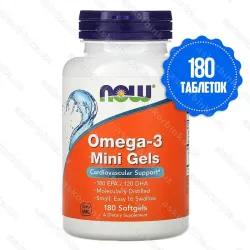 NOW Foods Omega-3 Mini Gels, рыбий жир 500 мг, EPA 180 мг и DHA 120 мг, 180 мягких капсул