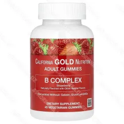 California Gold Nutrition Gummiology B Complex, витамины группы B с витамином C, клубника, 45 мармеладок