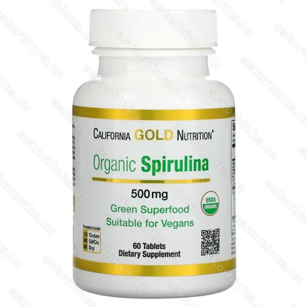 California Gold Nutrition Organic Spirulina, органическая спирулина 500 мг, 60 таблеток