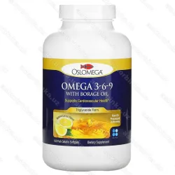 Oslomega, норвежская серия, омега 3-6-9 с маслом бурачника, лимонный вкус, 180 капсул