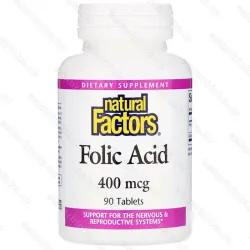 Фолиевая кислота, Natural Factors, 400 мкг, 90 таблеток