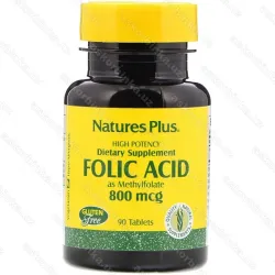 Folic Acid Natures Plus, фолиевая кислота, 800 мкг, 90 таблеток