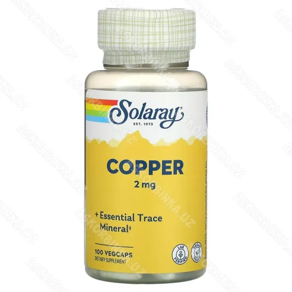 Copper Solaray, медь, 2 мг, 100 вегетарианских капсул