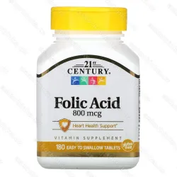 Folic acid 21st Century, фолиевая кислота, 800 мкг, 180 таблеток
