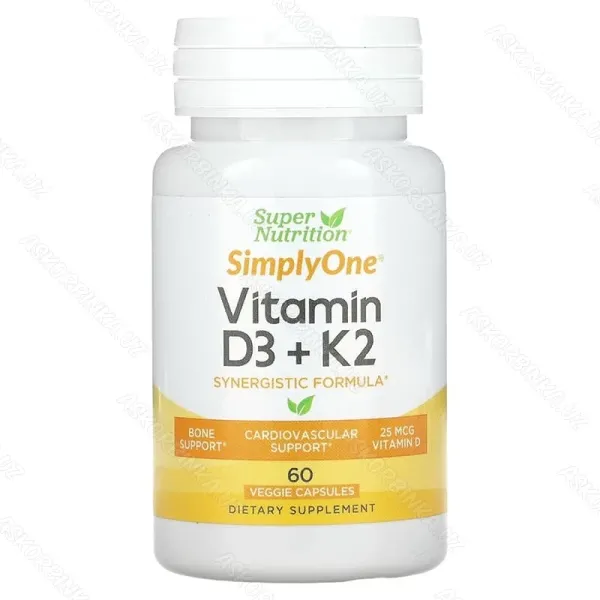 Витамины D3 и К2, Super Nutrition, 60 растительных капсул