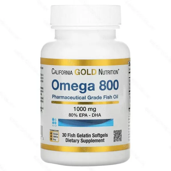 Омега 800, рыбий жир фармацевтической степени чистоты, 80% ЭПК/ДГК, 1000 мг, 30 капсул