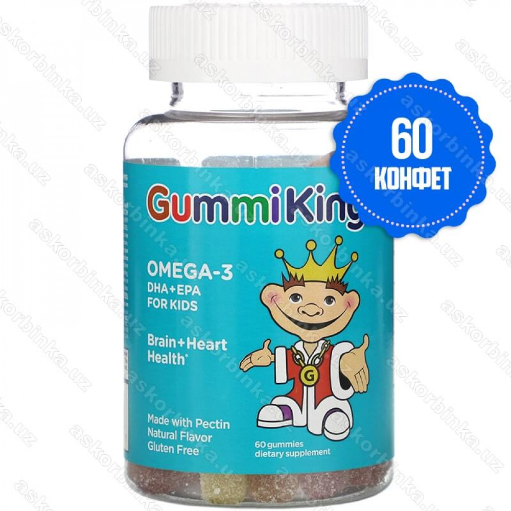 GummiKing, Омега-3 ДГК+ЭПК для детей, клубника, апельсин и лимон, 60 жевательных конфет