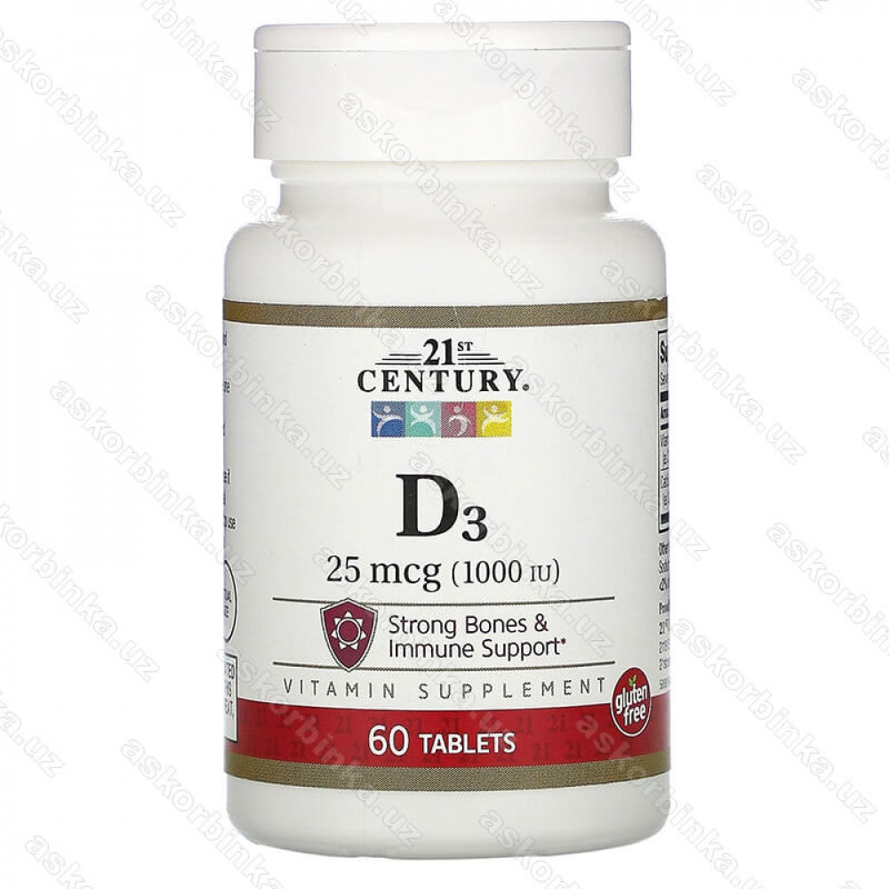 Витамин D3, 21st Century, 25 мкг (1000 МЕ), 60 таблеток