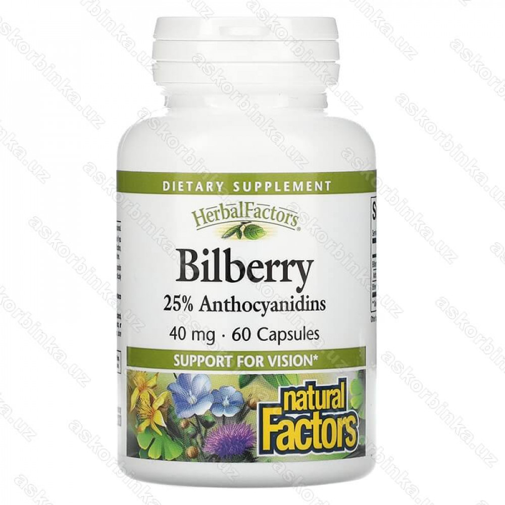 Bilberry, Natural Factors, черника, 40 мг, 60 капсул