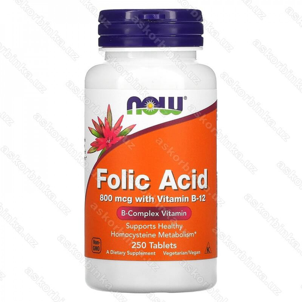 Folic Acid, Now Foods, фолиевая кислота, 800 мкг, 250 таблеток