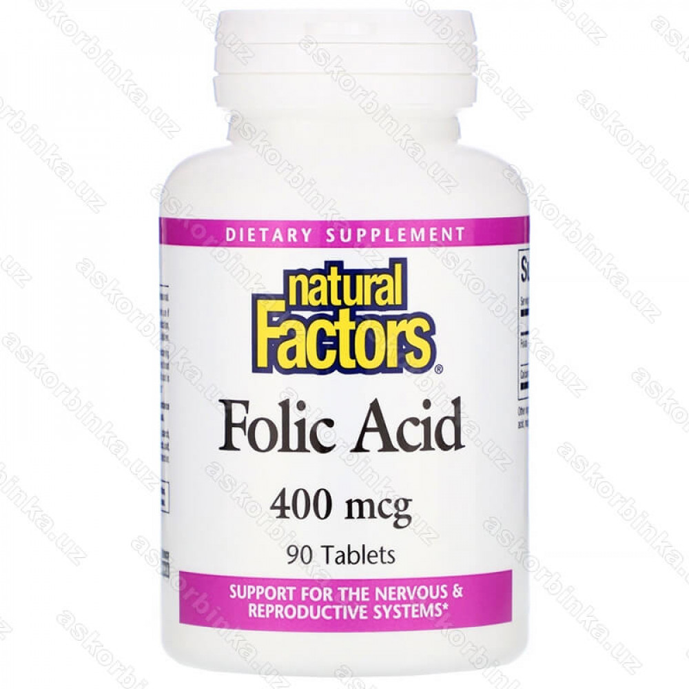 Фолиевая кислота, Natural Factors, 400 мкг, 90 таблеток