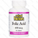 Фолиевая кислота, Natural Factors, 400 мкг, 90 таблеток