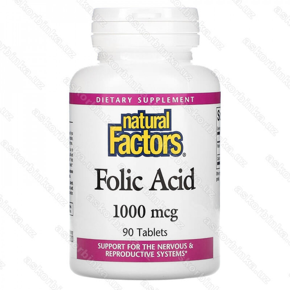Foliс akid, Natural Factors, фолиевая кислота, 1000 мкг, 90 таблеток