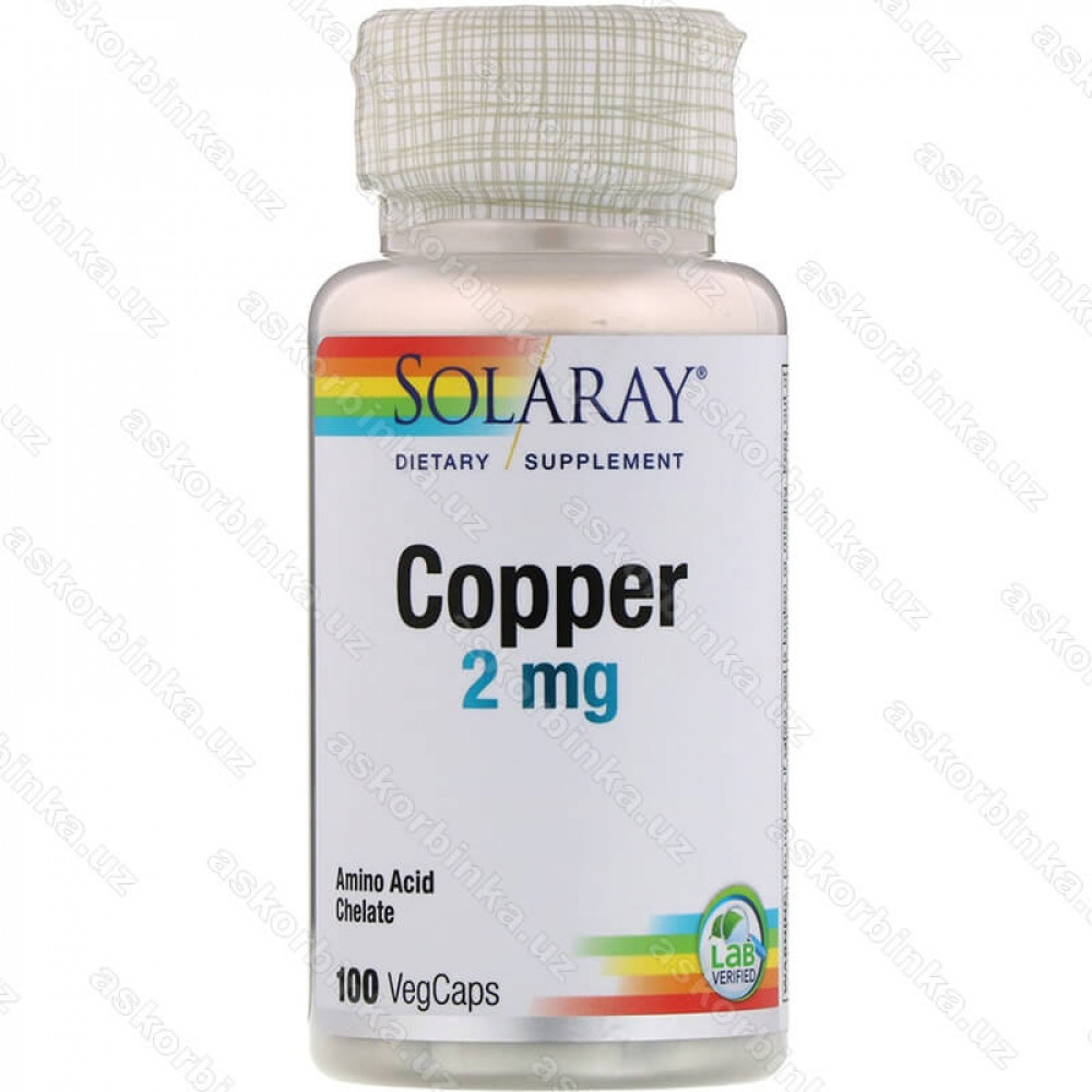 Copper Solaray, медь, 2 мг, 100 вегетарианских капсул