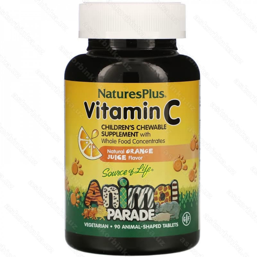 Витамин C для детей, вкус апельсина, 90 таблеток в форме животных