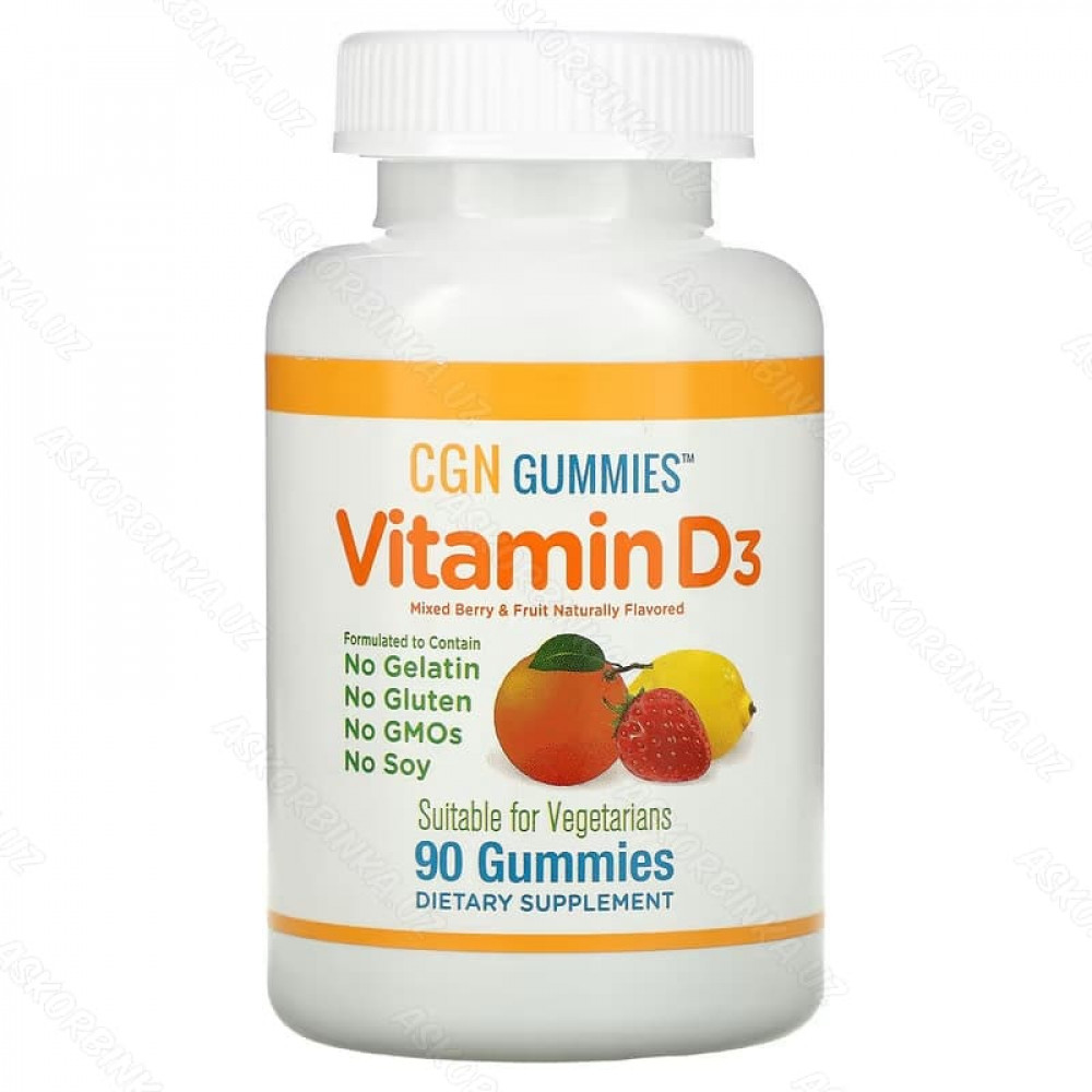 Жевательный витамин D3 со вкусом фруктов и ягод, 25 мкг (1000 МЕ), 90 таблеток