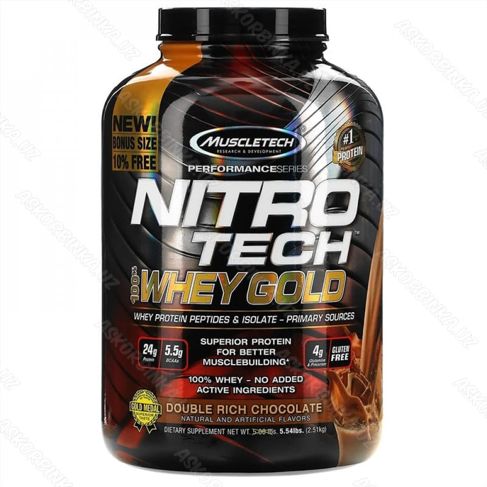 Nitro Tech, 100% Whey Gold, сывороточный протеин в порошке, двойной шоколад