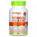 NutriBiotic, Immunity, витамины C, D3 и цинк, 100 капсул