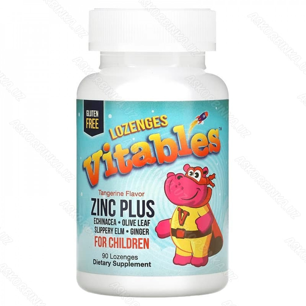 Vitables, Zinc Plus, цинк для детей, мандариновый вкус, 90 пастилок