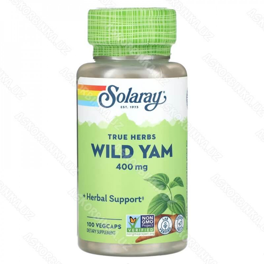 Wild Yam, True Herbs, Solaray,  дикий ямс, 400 мг, 100 капсул