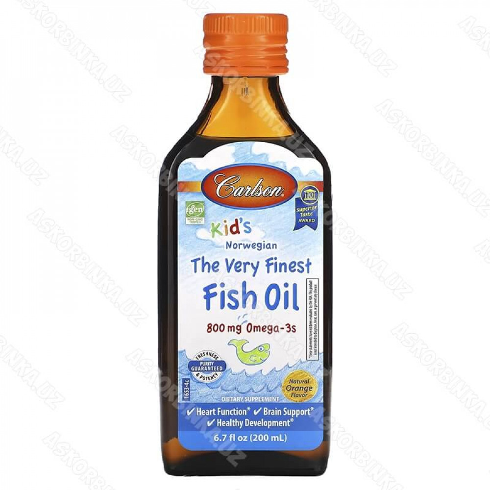 Fish oil Carlson, норвежский рыбий жир для детей, натуральный апельсиновый вкус, 800 мг, 200 мл