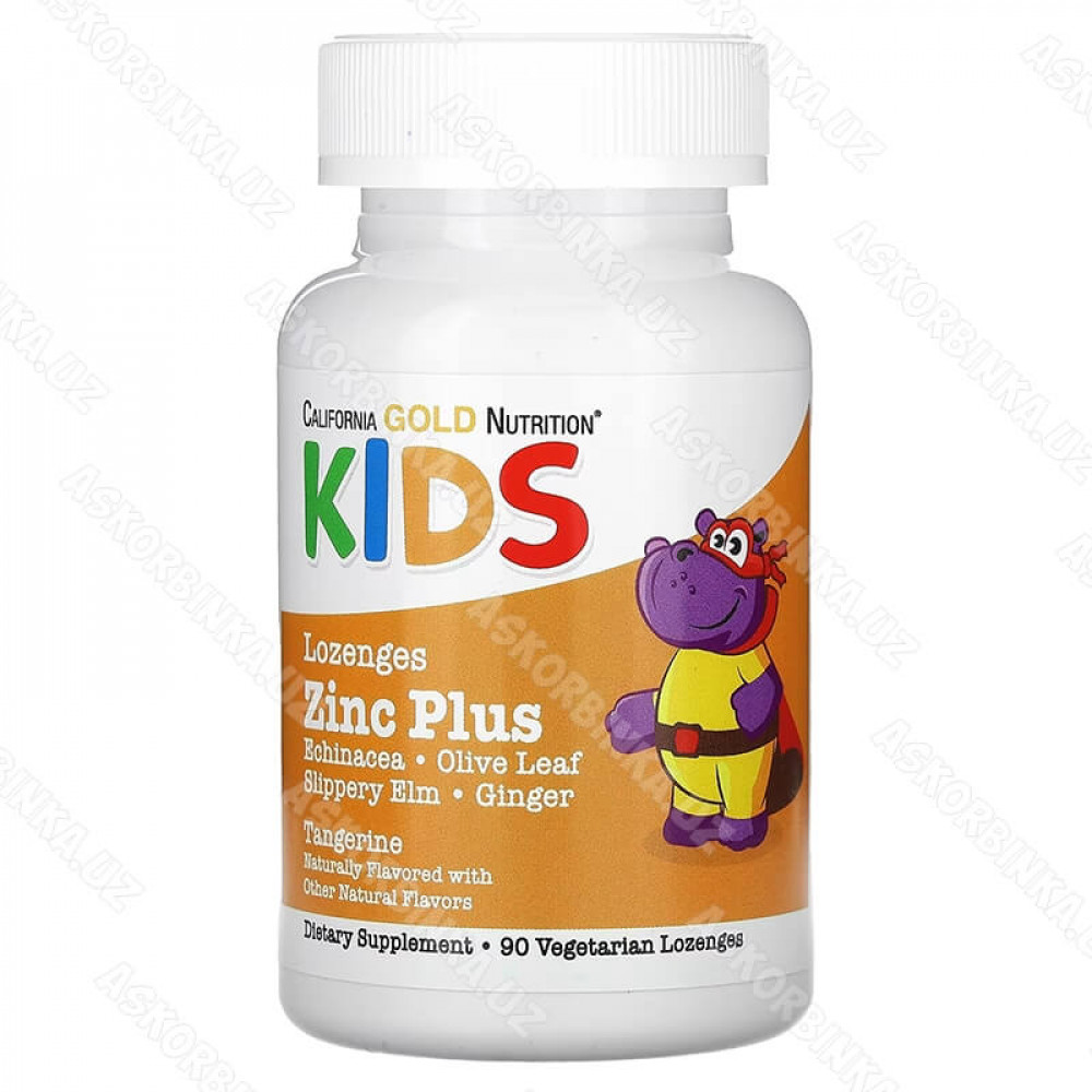 Kids Zinc Plus, пастилки с цинком для детей, натуральный мандариновый вкус, 90 пастилок