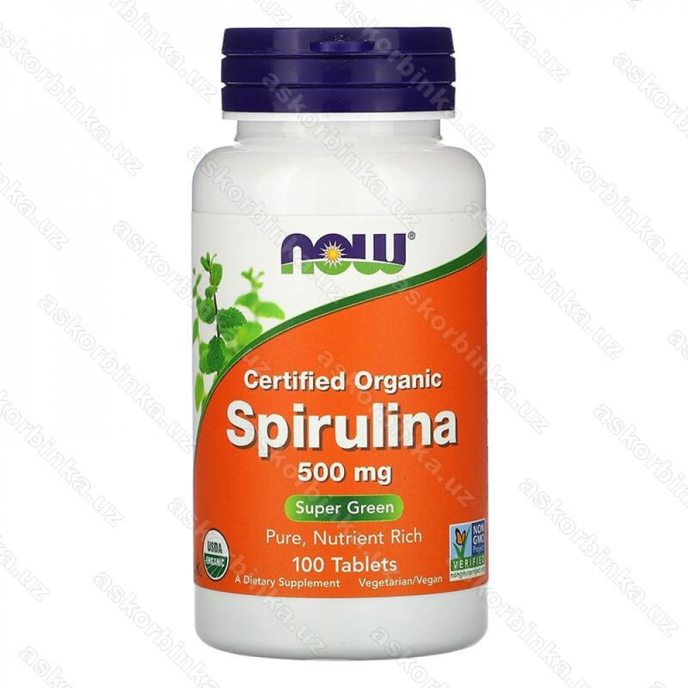 Spirulina, сертифицированная органическая спирулина, 500 мг, 100 таблеток